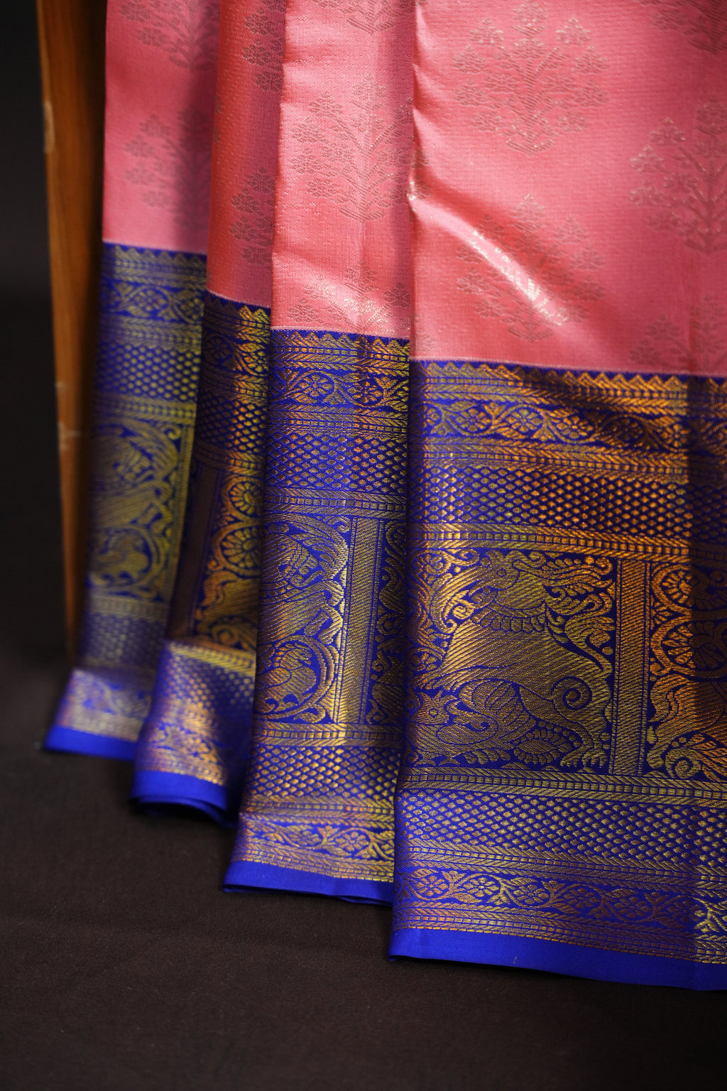 Baby Pink Kanchi Pattu Saree with Royal Blue Zari Border