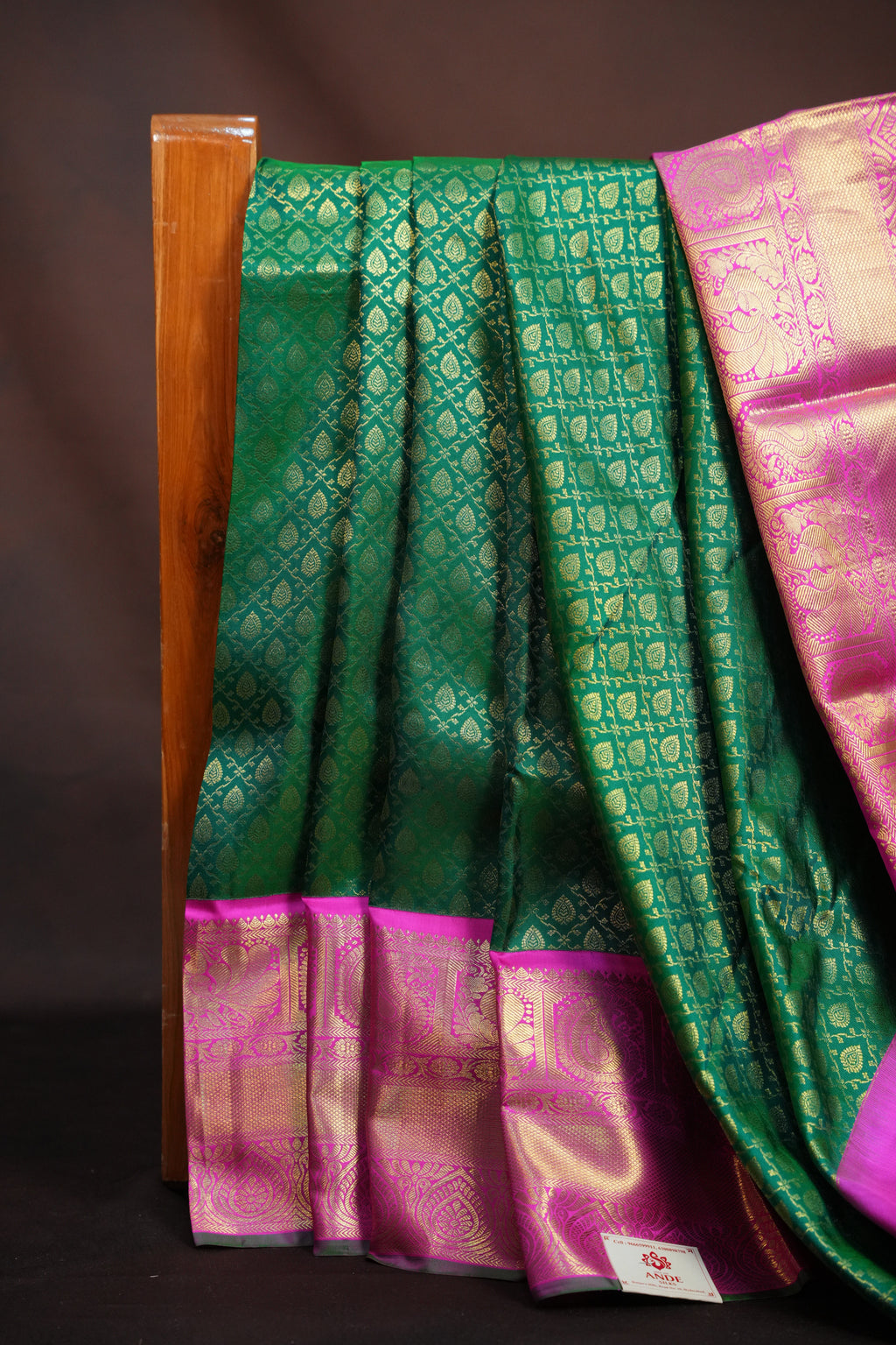Green Kanchi Pattu Saree with Pink Zari Border