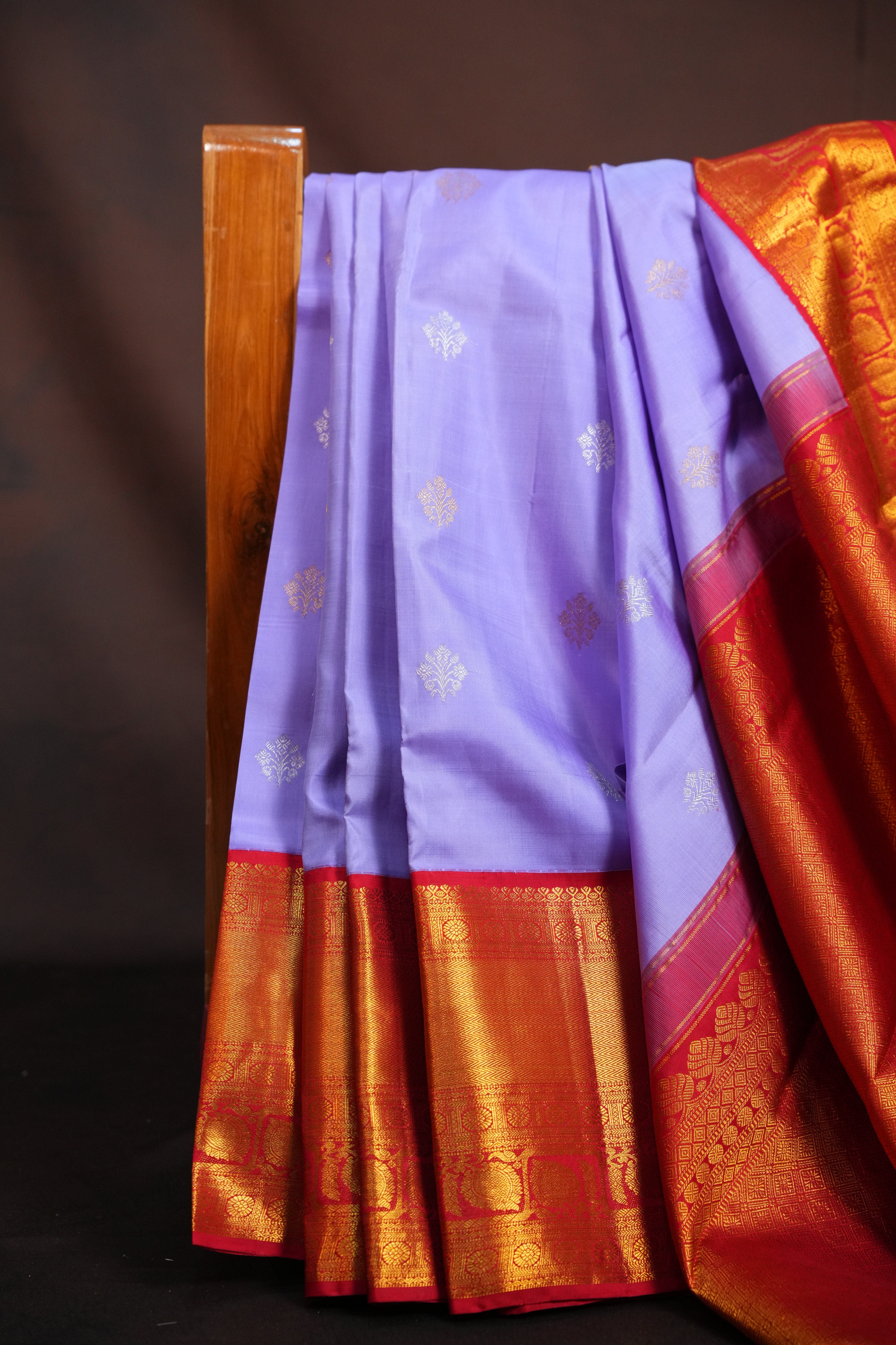 Lavender Kanchi Pattu Saree with Rich Red Zari Border