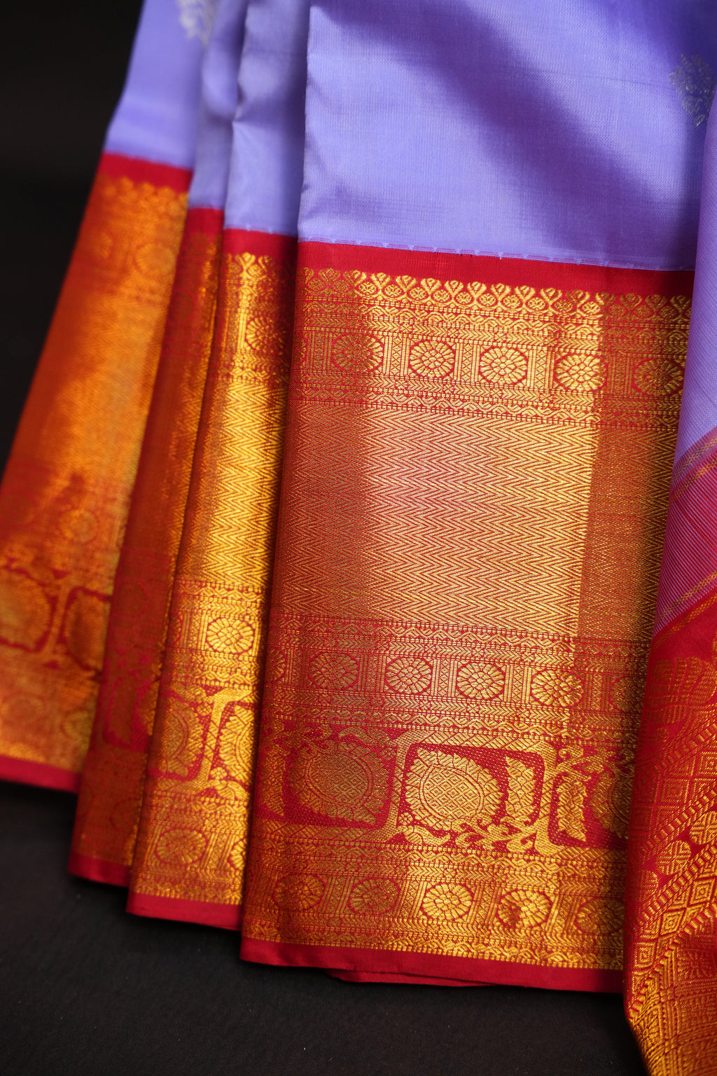 Lavender Kanchi Pattu Saree with Rich Red Zari Border