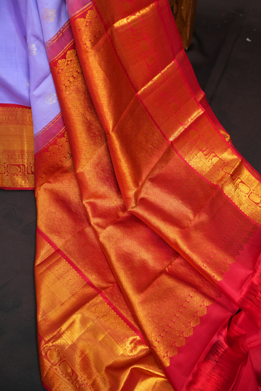 Lavender Kanchi Pattu Saree with Rich Red Zari Border