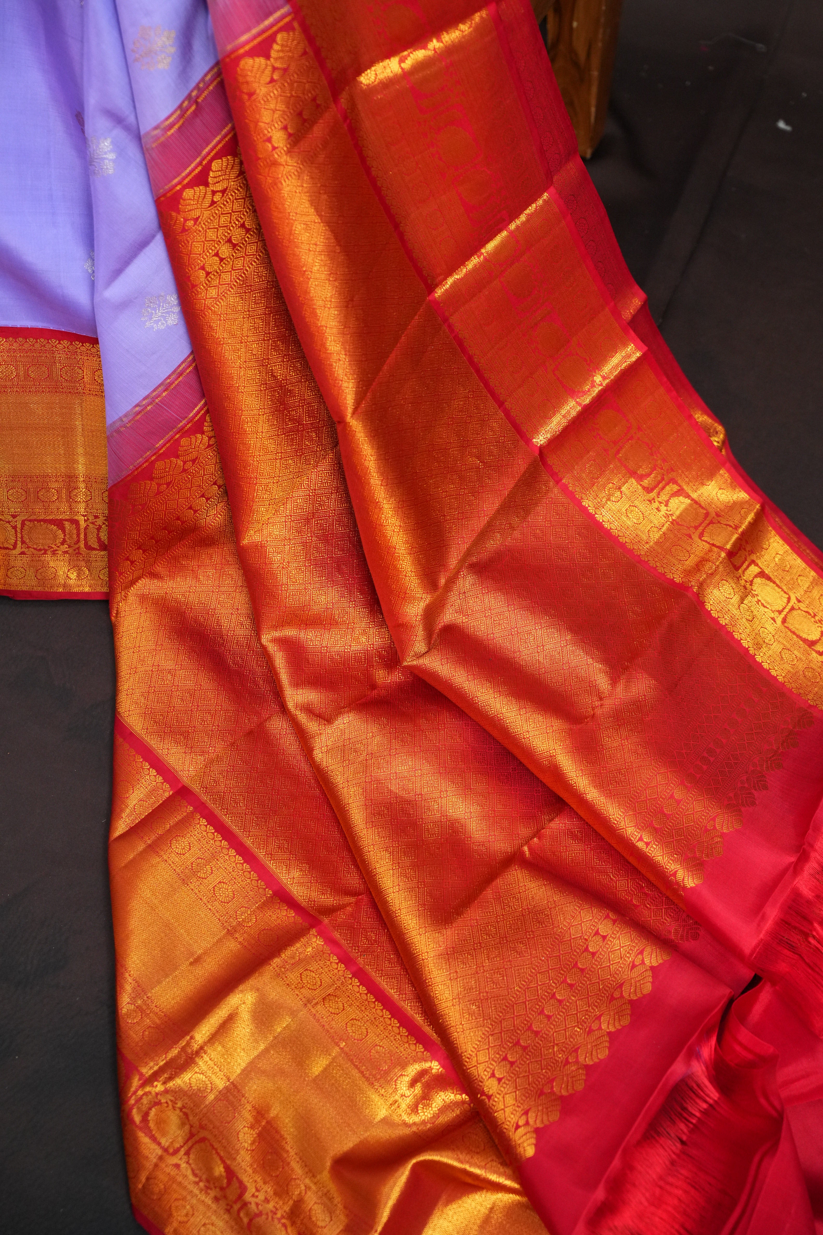 Lavender Kanchi Pattu Saree with Rich Red Zari Border
