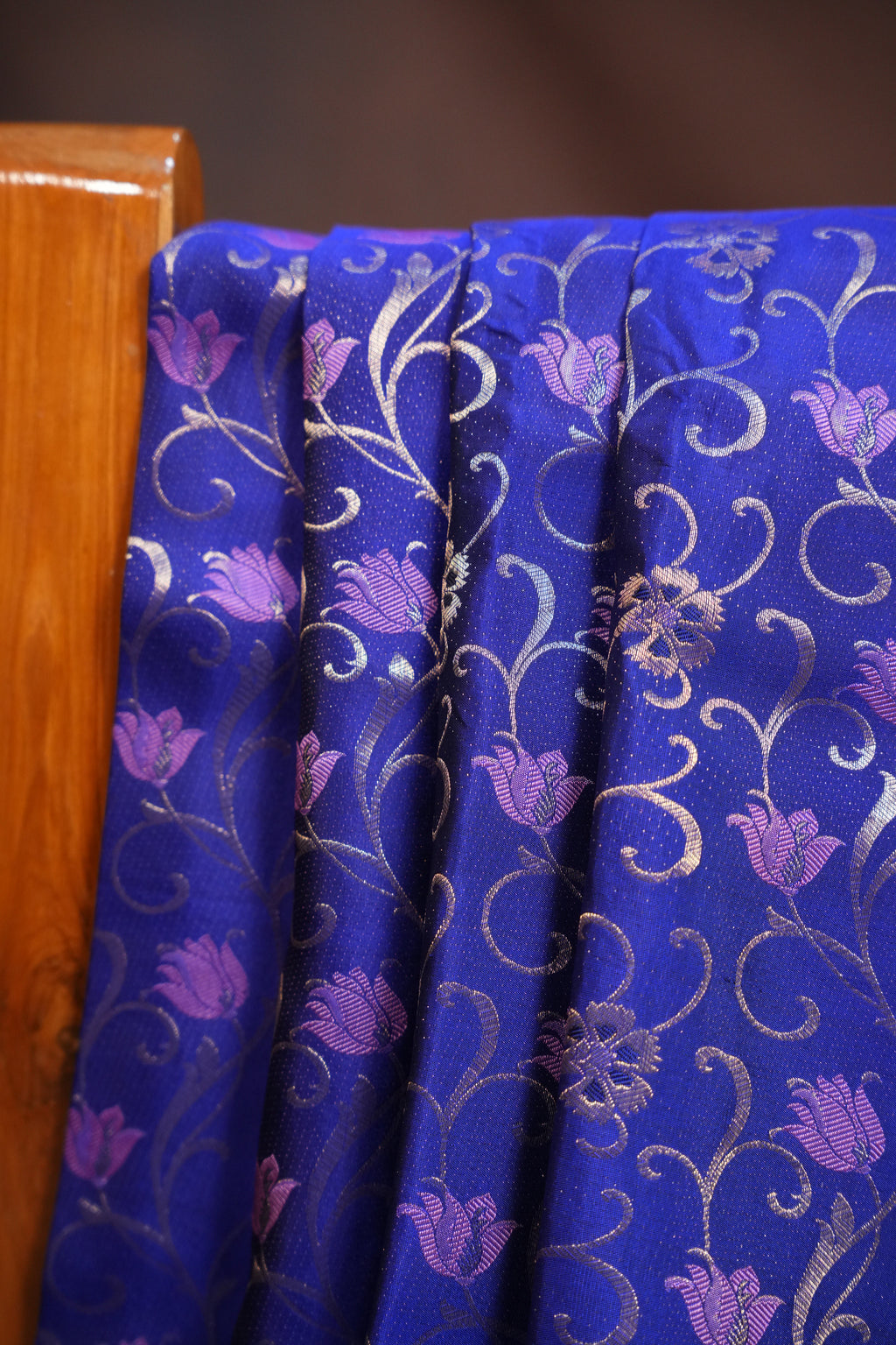 Royal Blue Kanchi Pattu Saree with Silver Zari Border