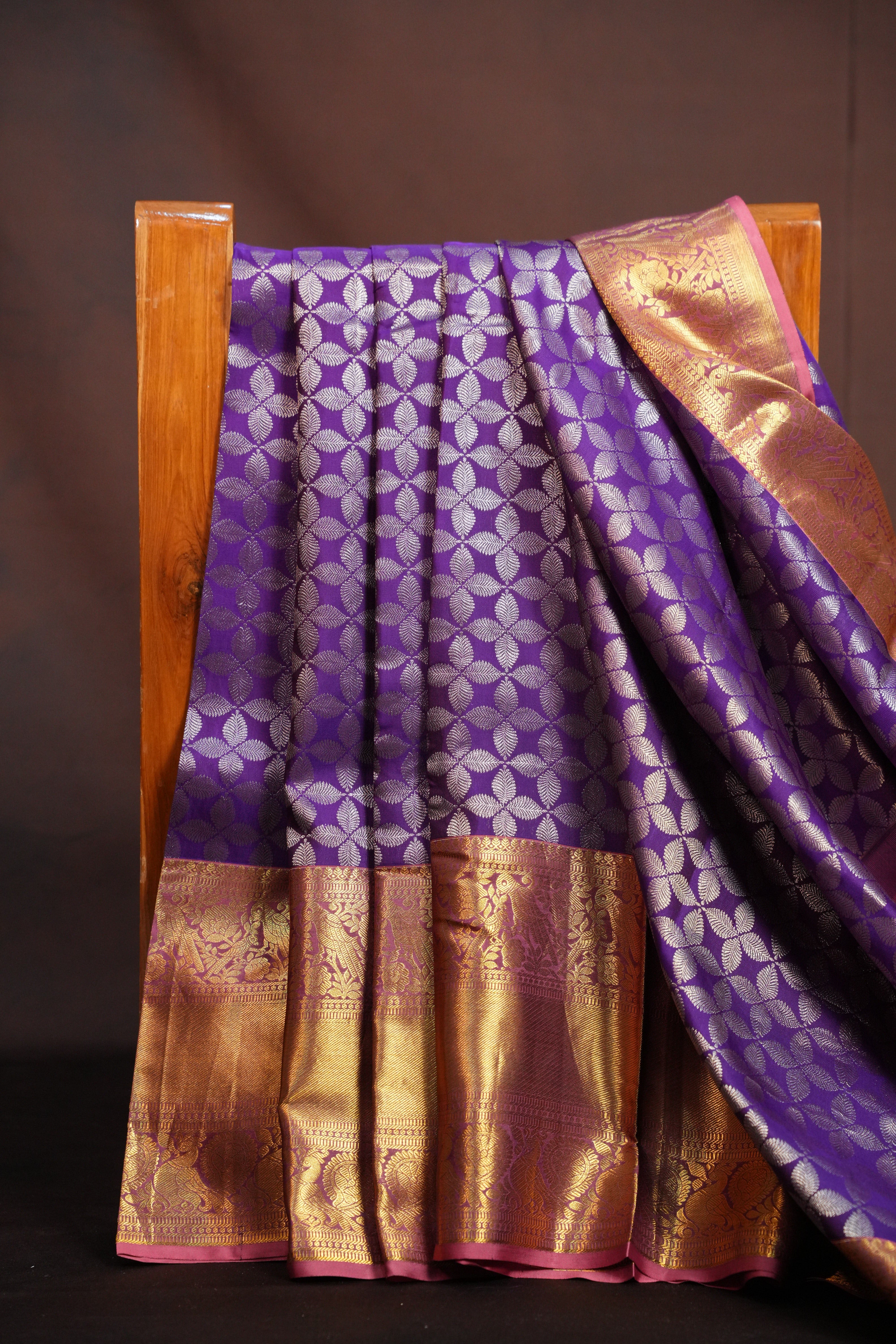 Purple Kanchi Pattu Saree with Rich Gold Zari Border