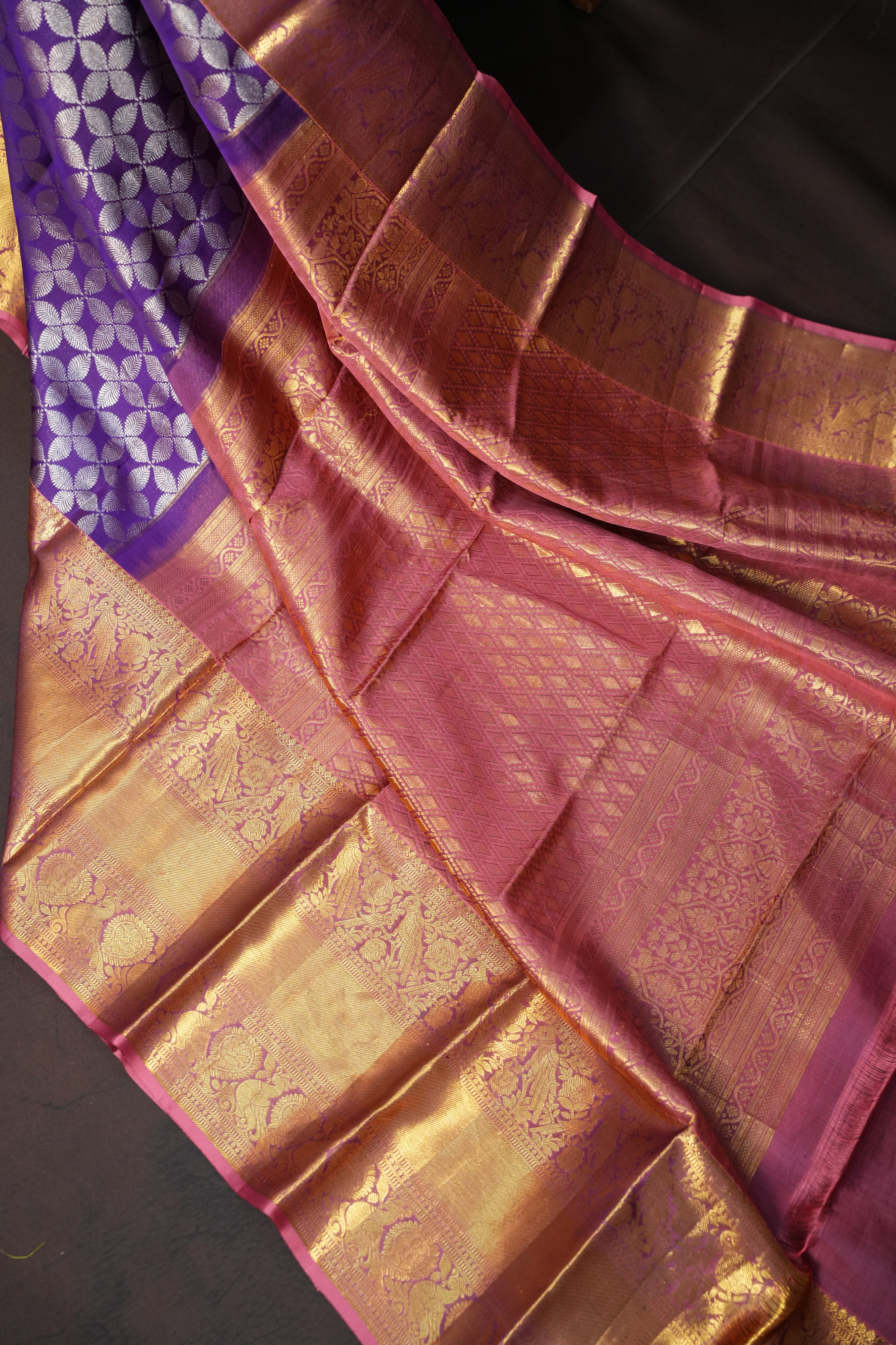 Purple Kanchi Pattu Saree with Rich Gold Zari Border