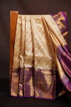 Cream Kanchi Pattu Saree with Royal Purple Zari Border