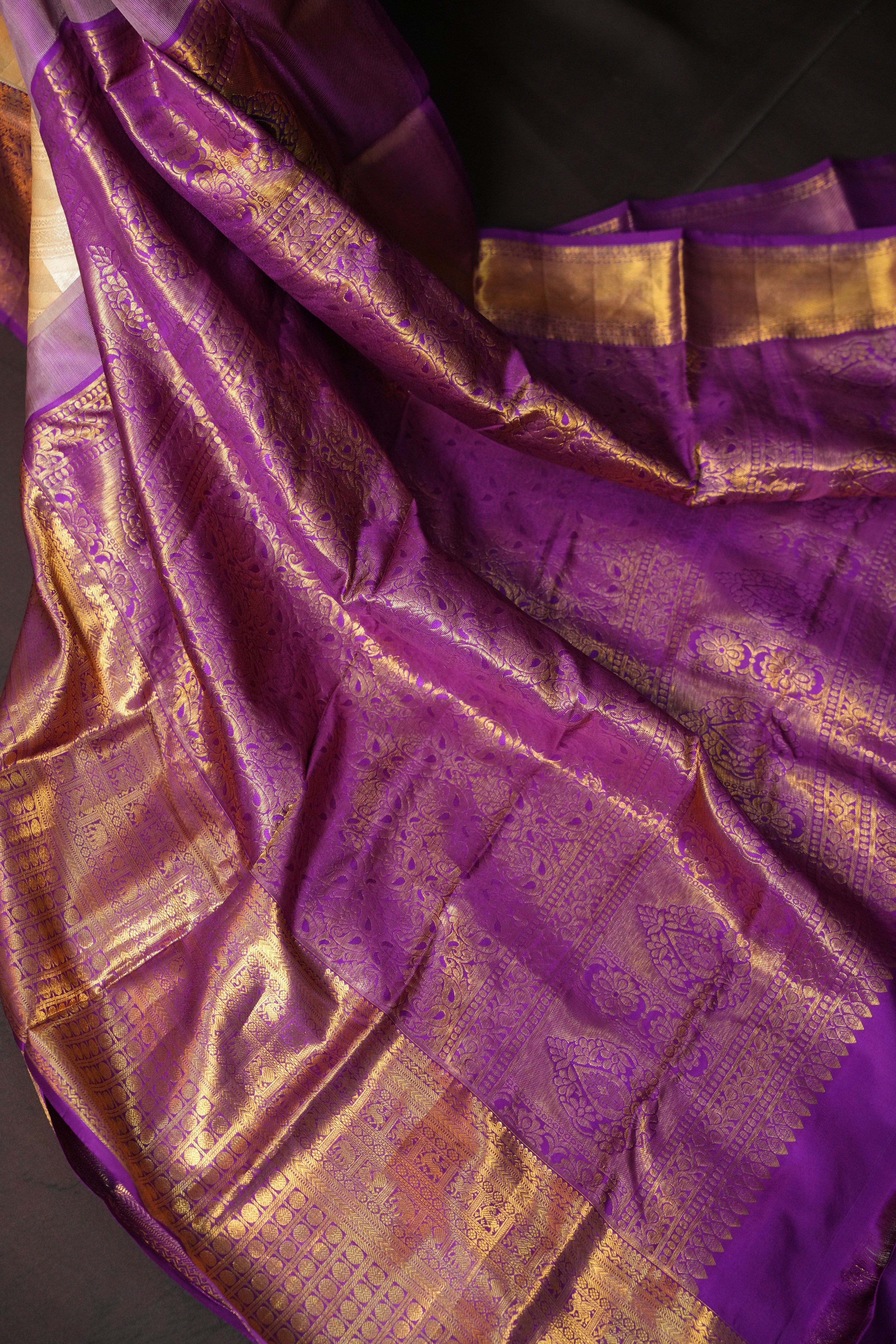 Purple Kanchi Pattu Saree with Rich Gold Zari Border