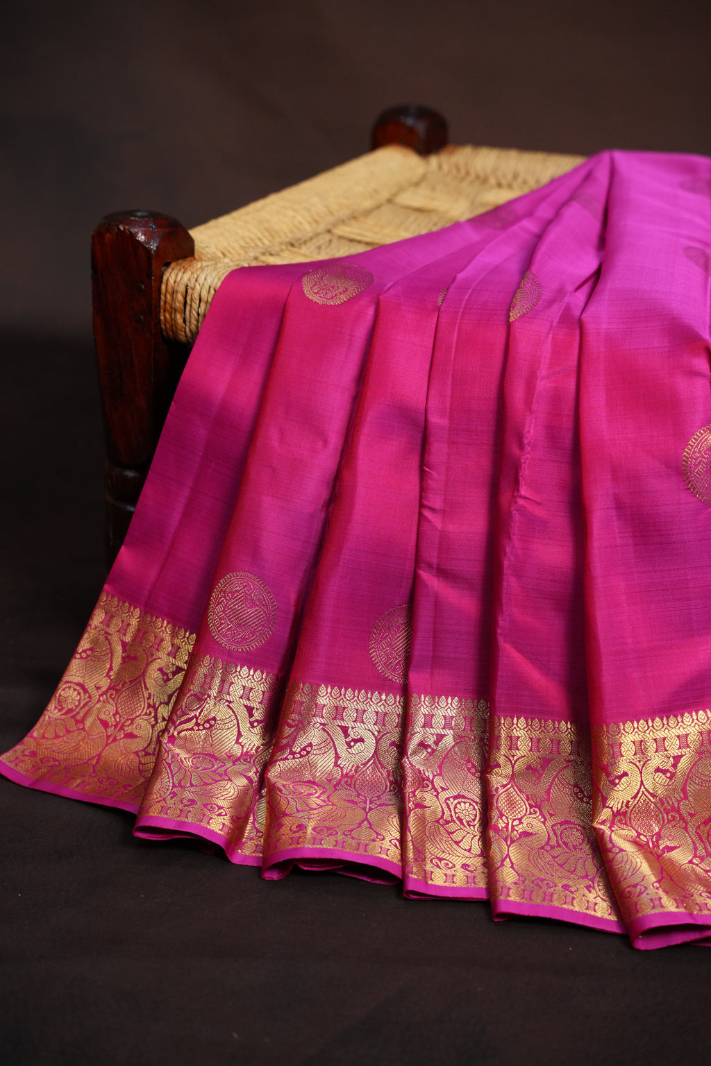 Pink Kanchi Pattu Saree with Rich Gold Zari Border