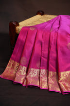 Pink Kanchi Pattu Saree with Rich Gold Zari Border