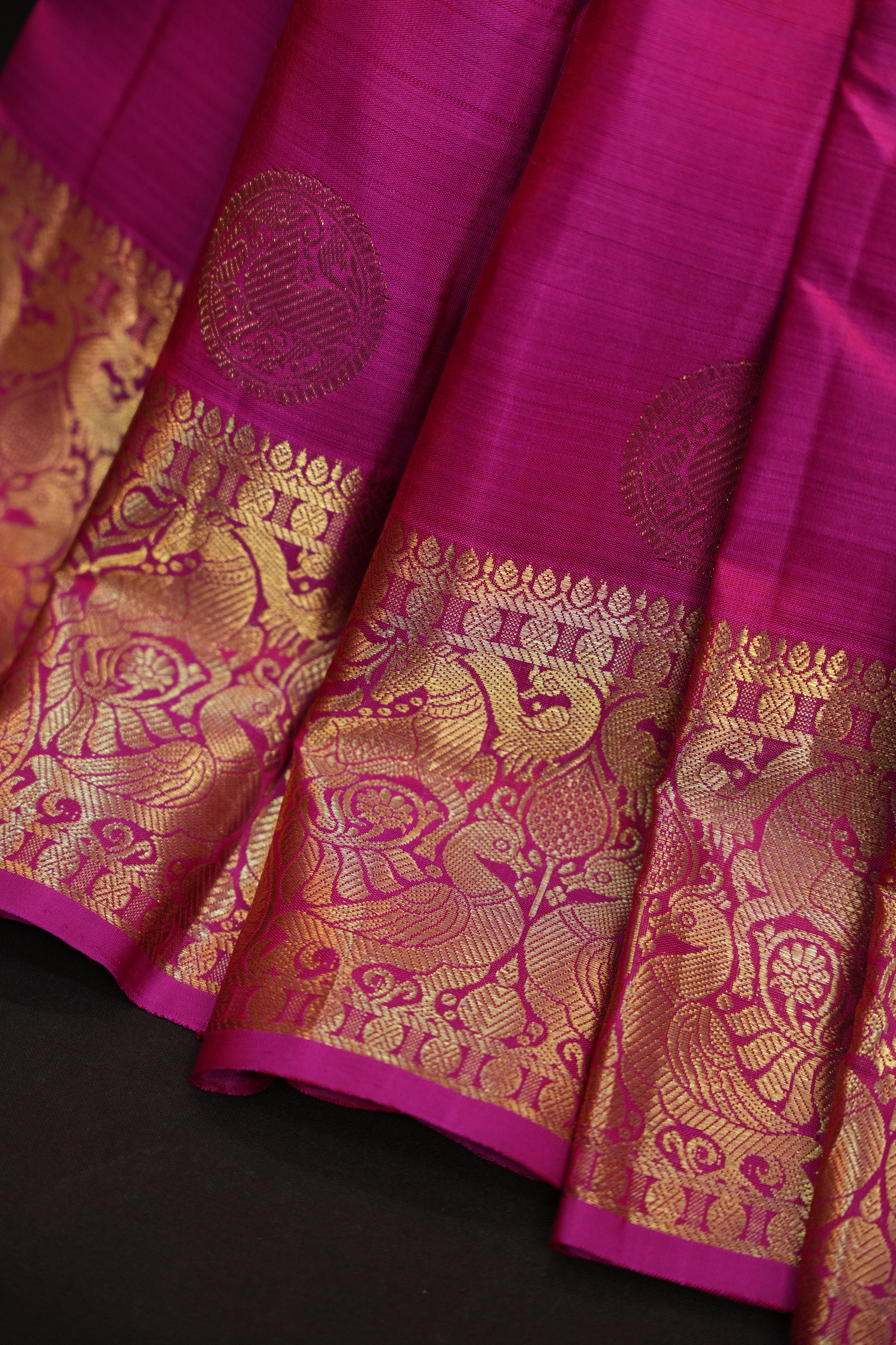 Pink Kanchi Pattu Saree with Rich Gold Zari Border