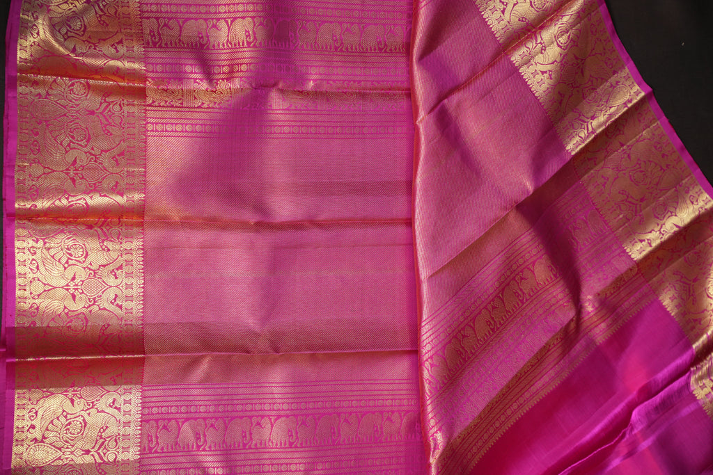 Pink Kanchi Pattu Saree with Rich Gold Zari Border