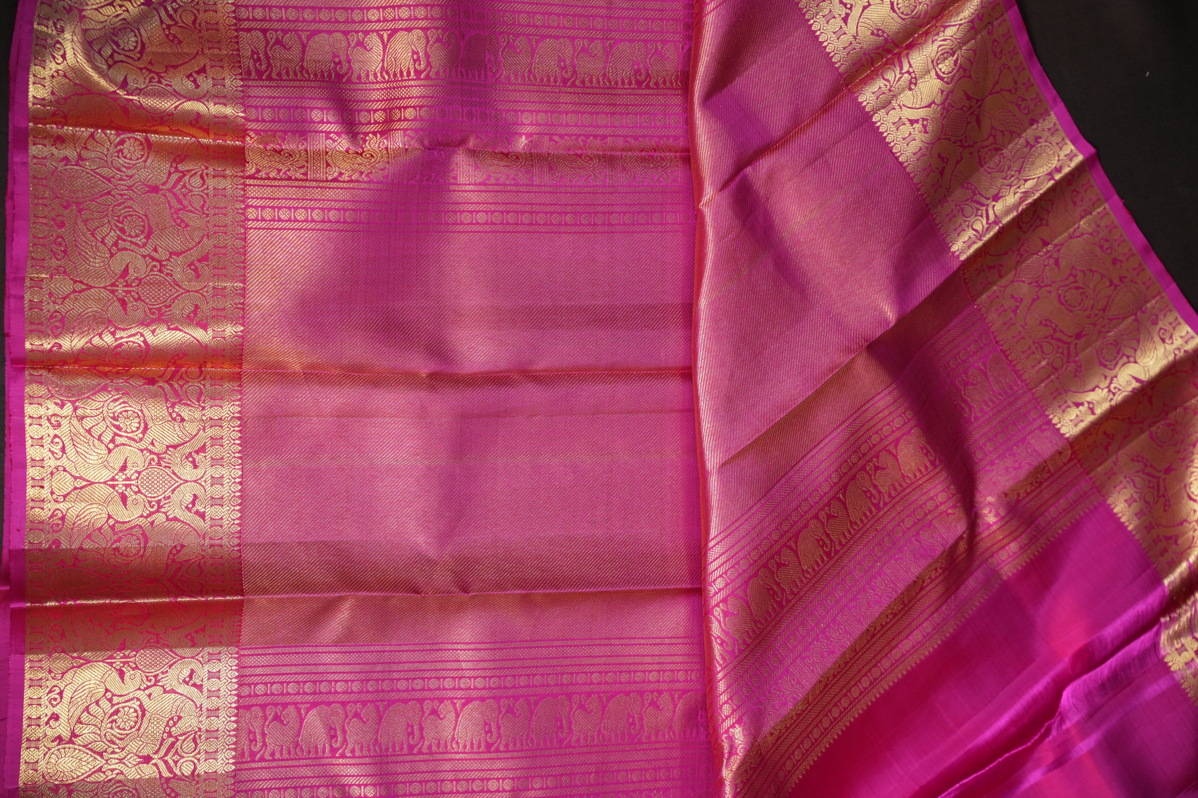 Pink Kanchi Pattu Saree with Rich Gold Zari Border