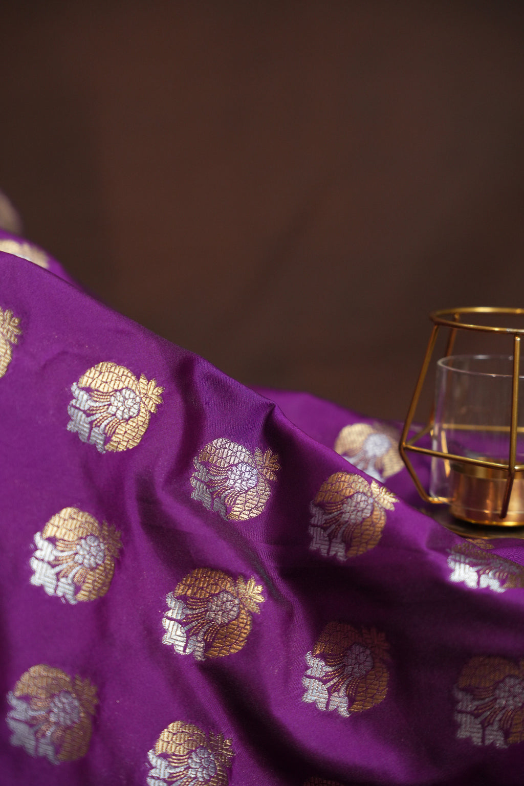 Purple Banaras Saree with Silver Zari Buttas