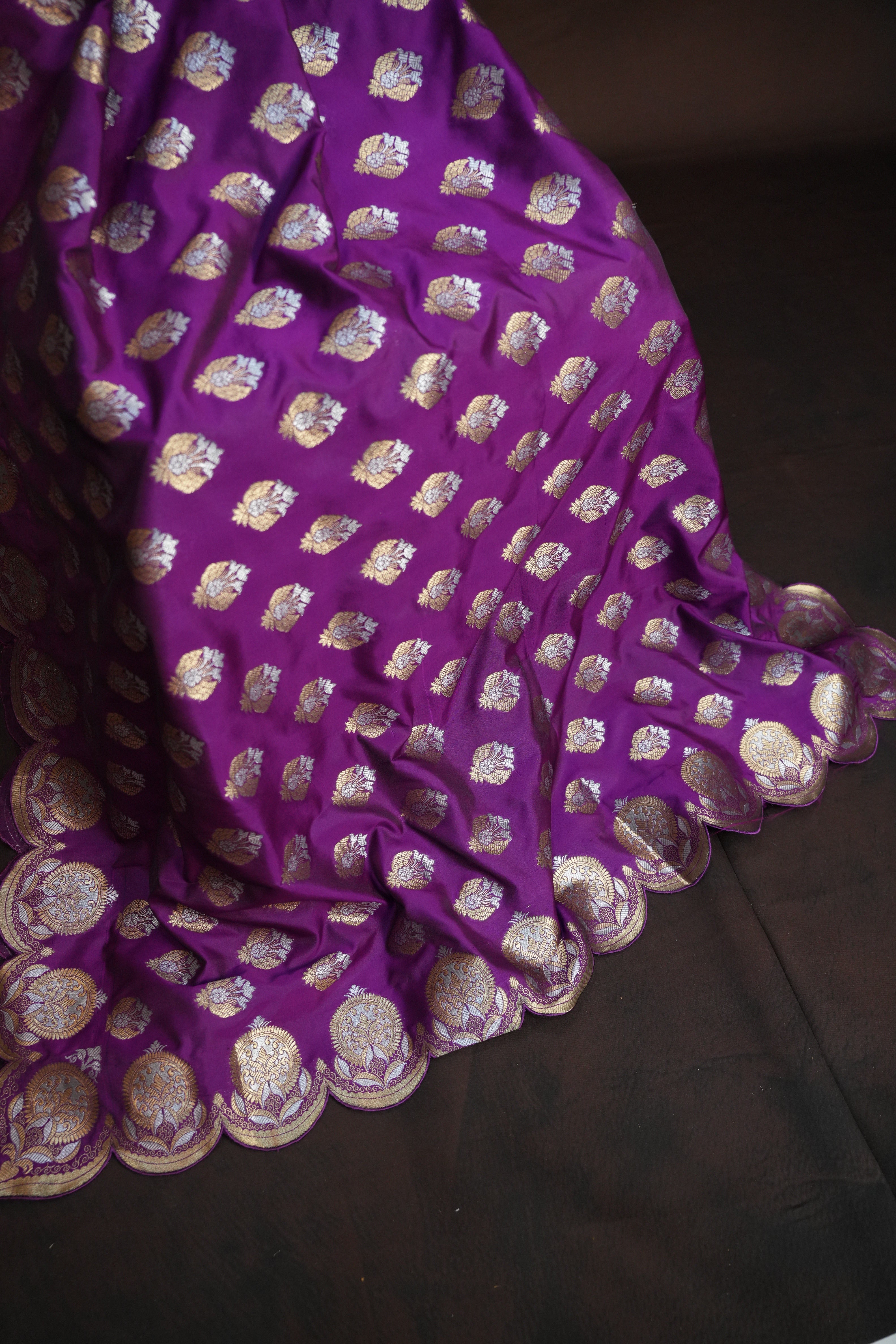 Purple Banaras Saree with Silver Zari Buttas