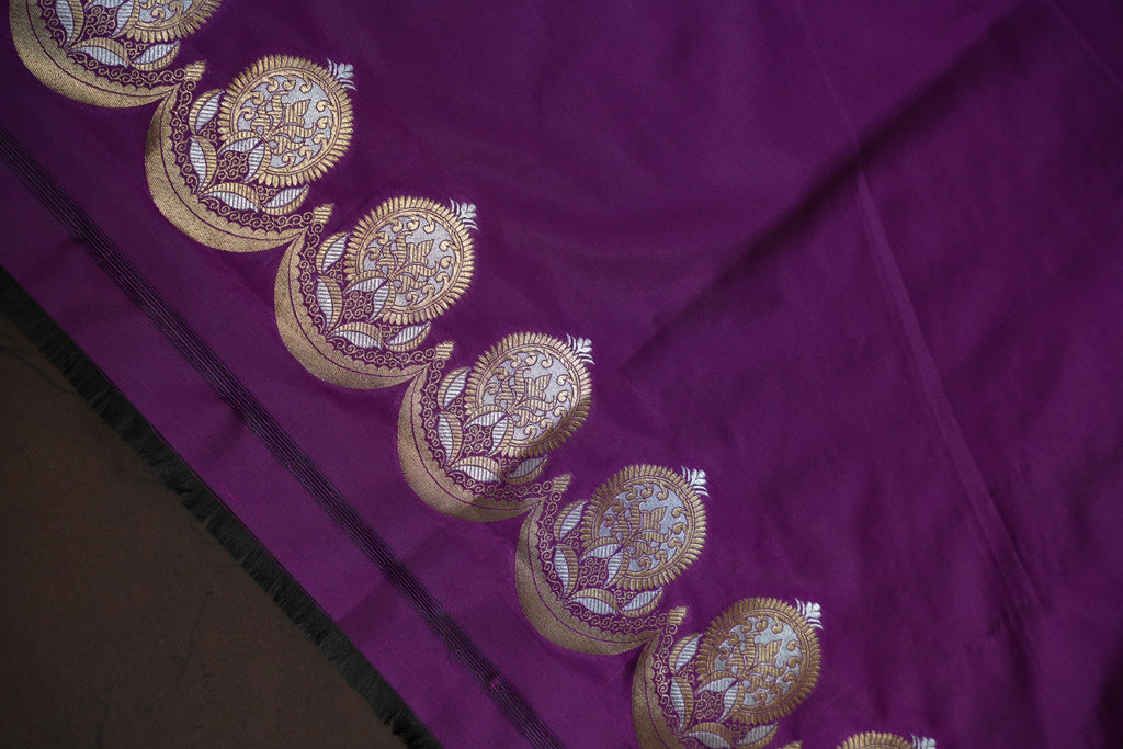 Purple Banaras Saree with Silver Zari Buttas