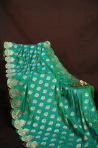 Emerald Green Banaras Saree with Silver Zari Buttas