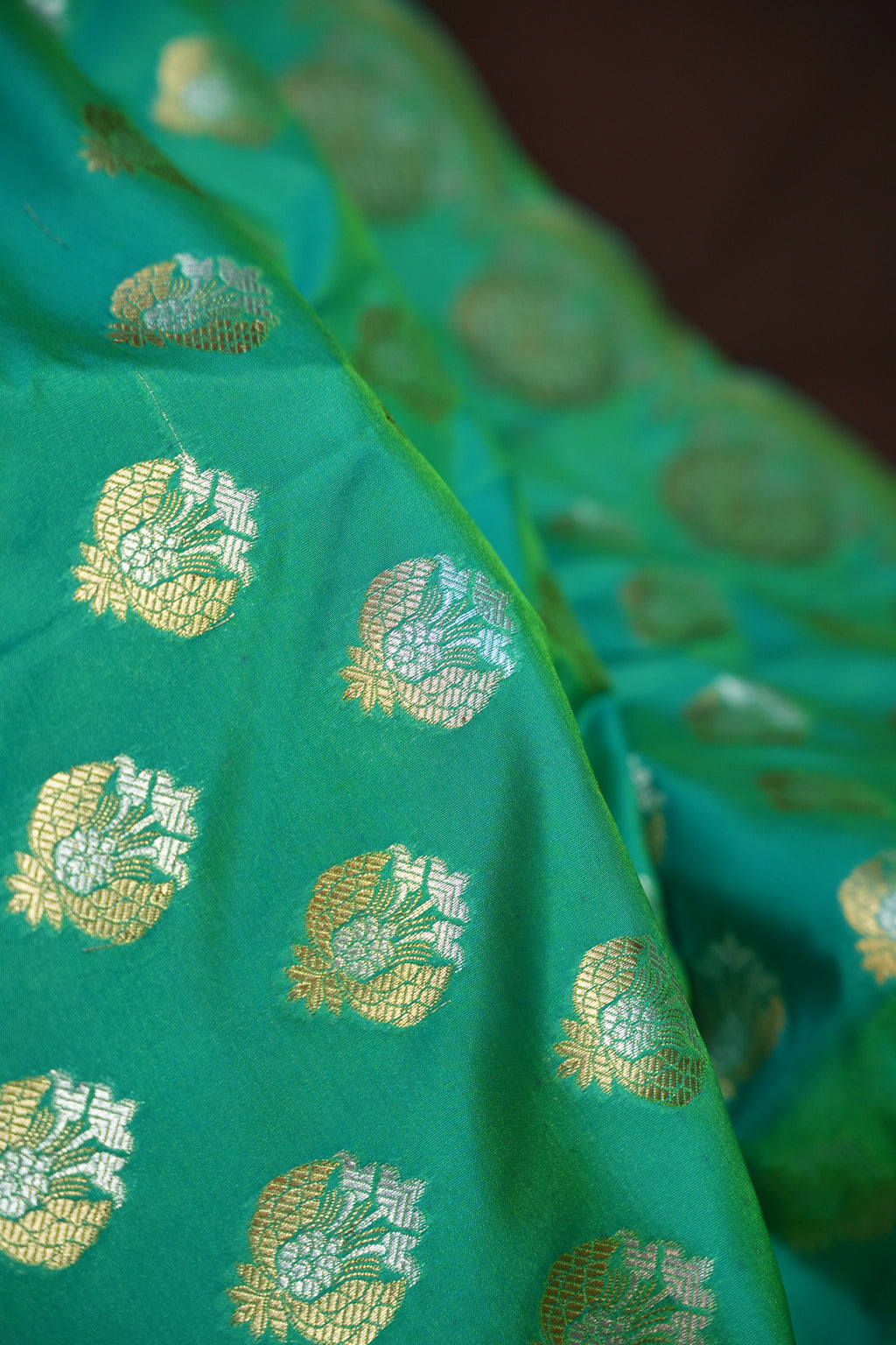Sea Green Banaras Saree with Zari Buttas