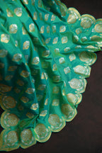 Emerald Green Banaras Saree with Silver Zari Buttas