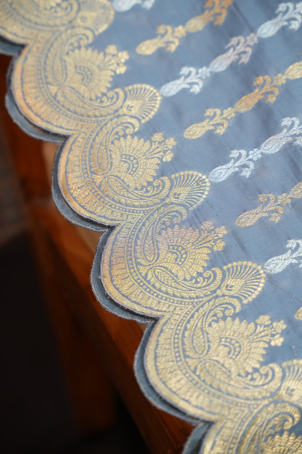 Grey Banaras Saree with Silver Zari Border