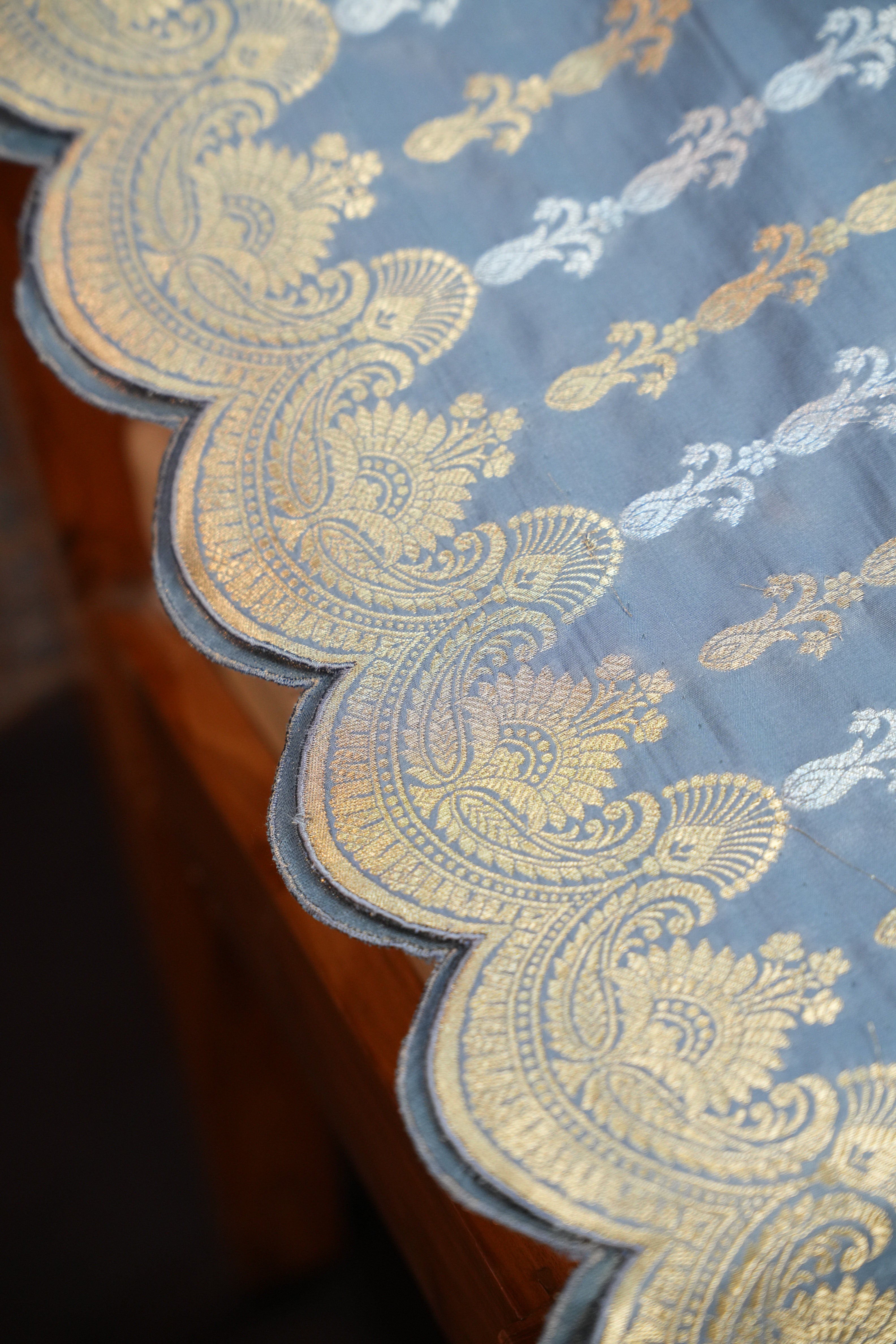 Grey Banaras Saree with Silver Zari Border