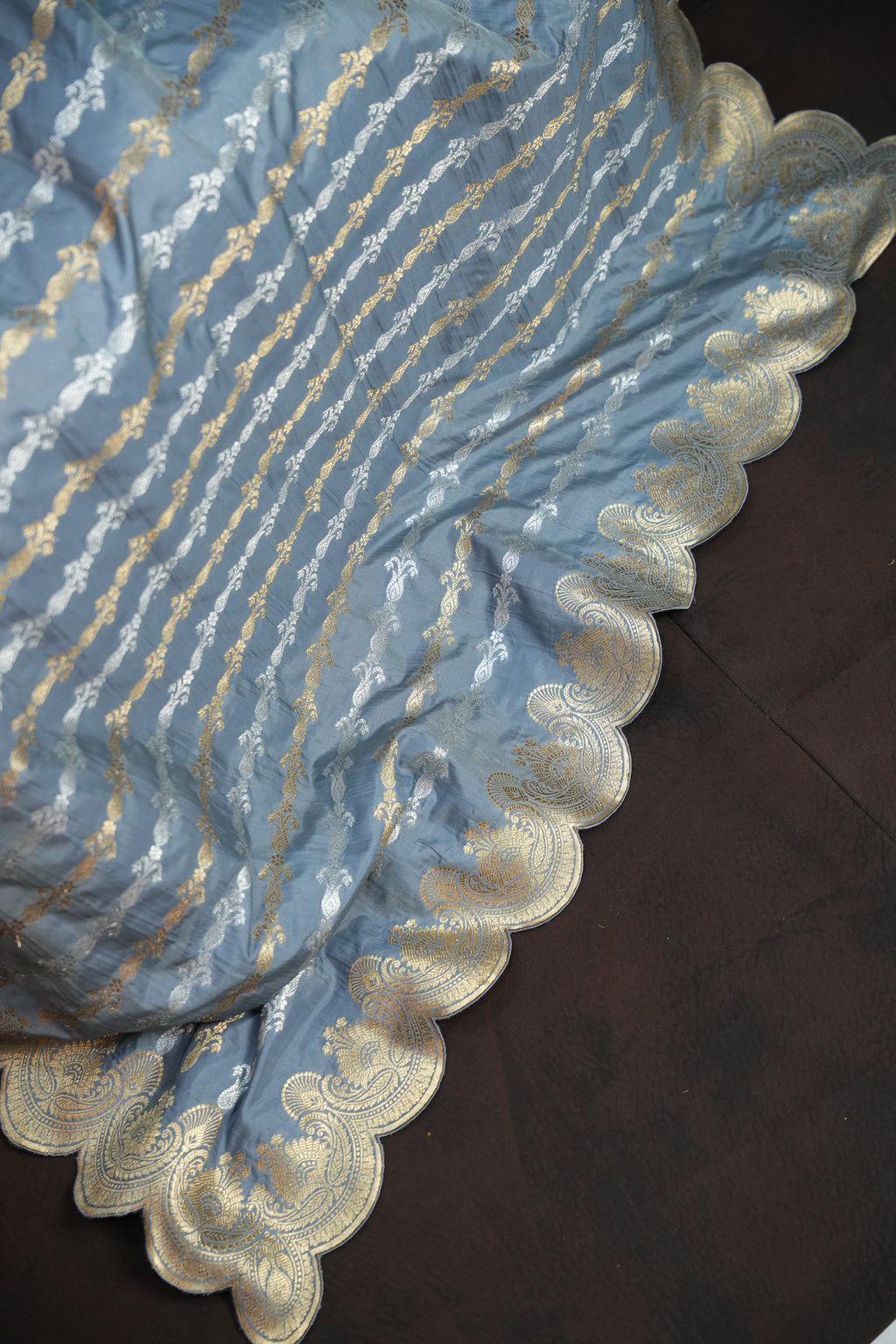 Grey Banaras Saree with Silver Zari Border