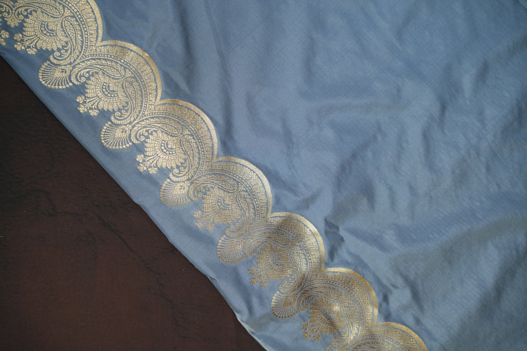 Grey Banaras Saree with Silver Zari Border