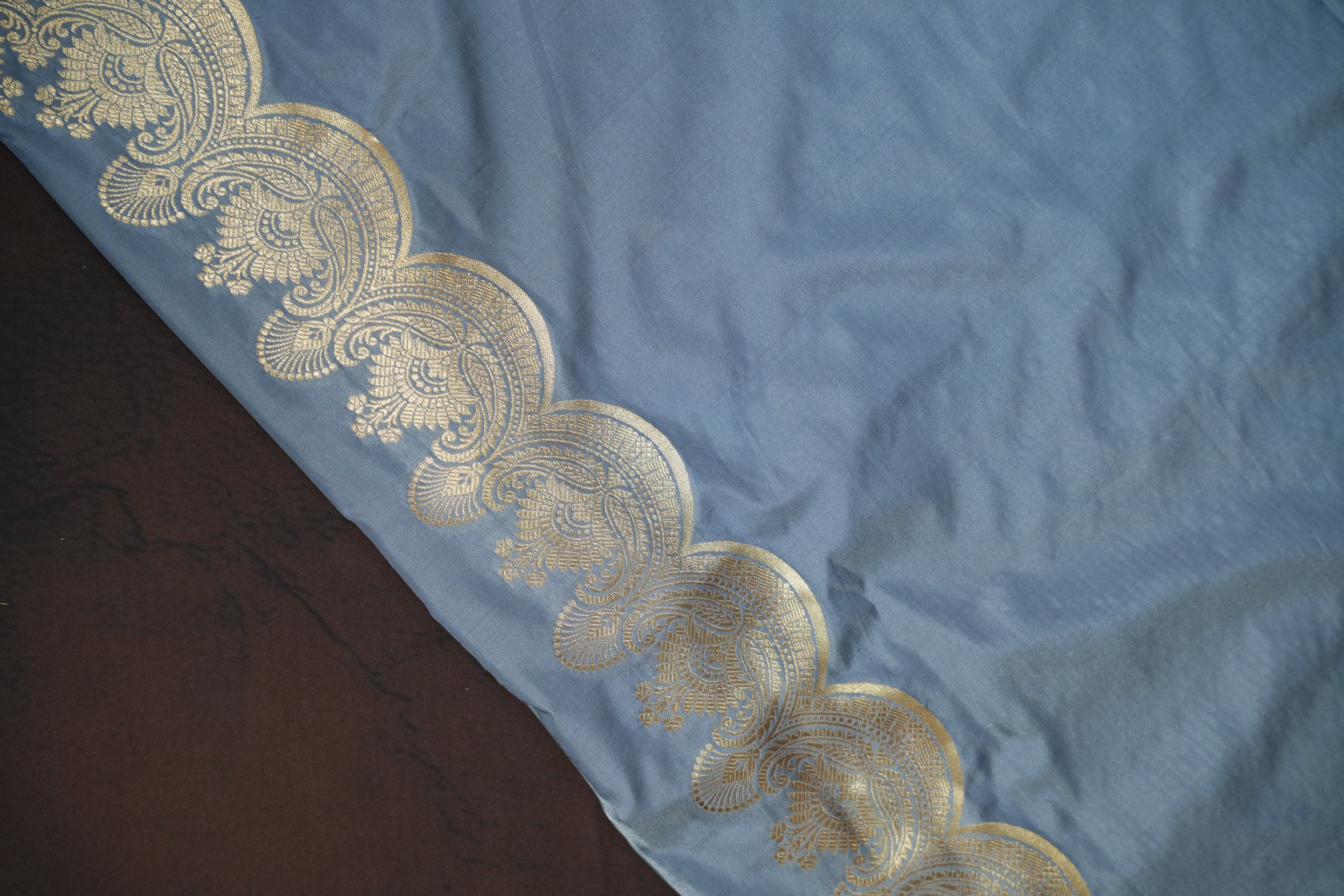 Grey Banaras Saree with Silver Zari Border