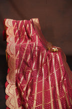 Maroon Banaras Saree with Gold Zari Stripes