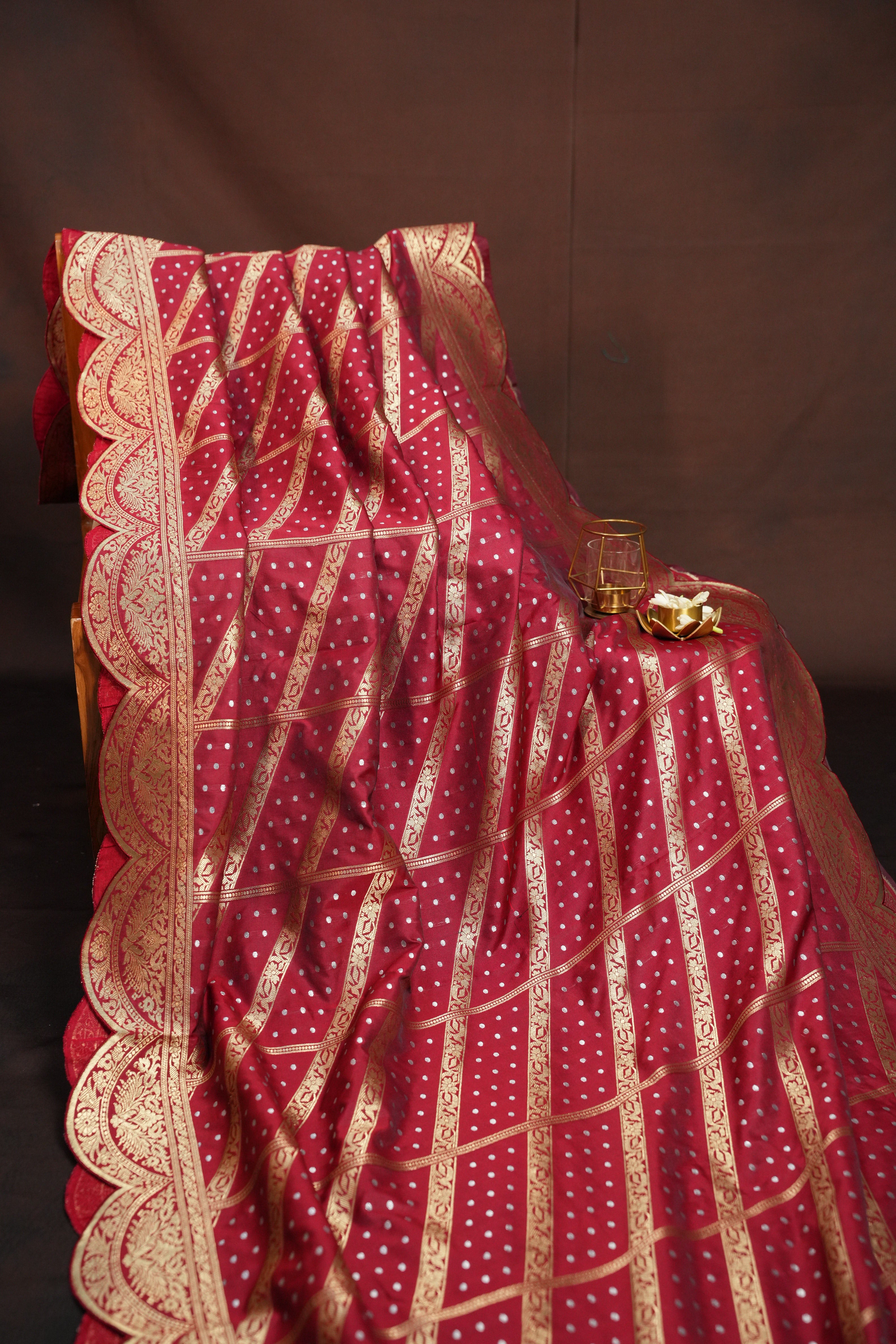 Maroon Banaras Saree with Gold Zari Stripes