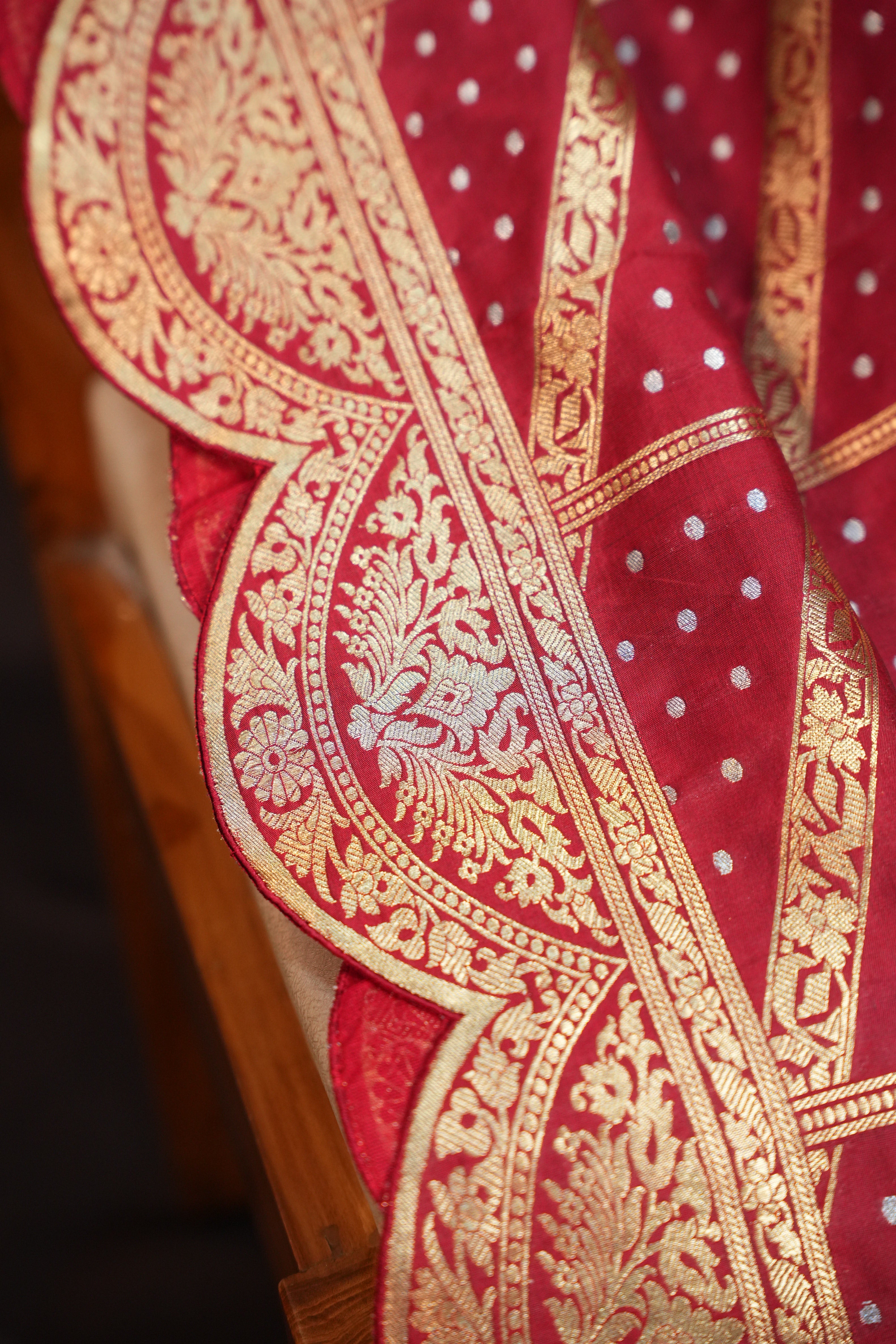 Maroon Banaras Saree with Gold Zari Stripes