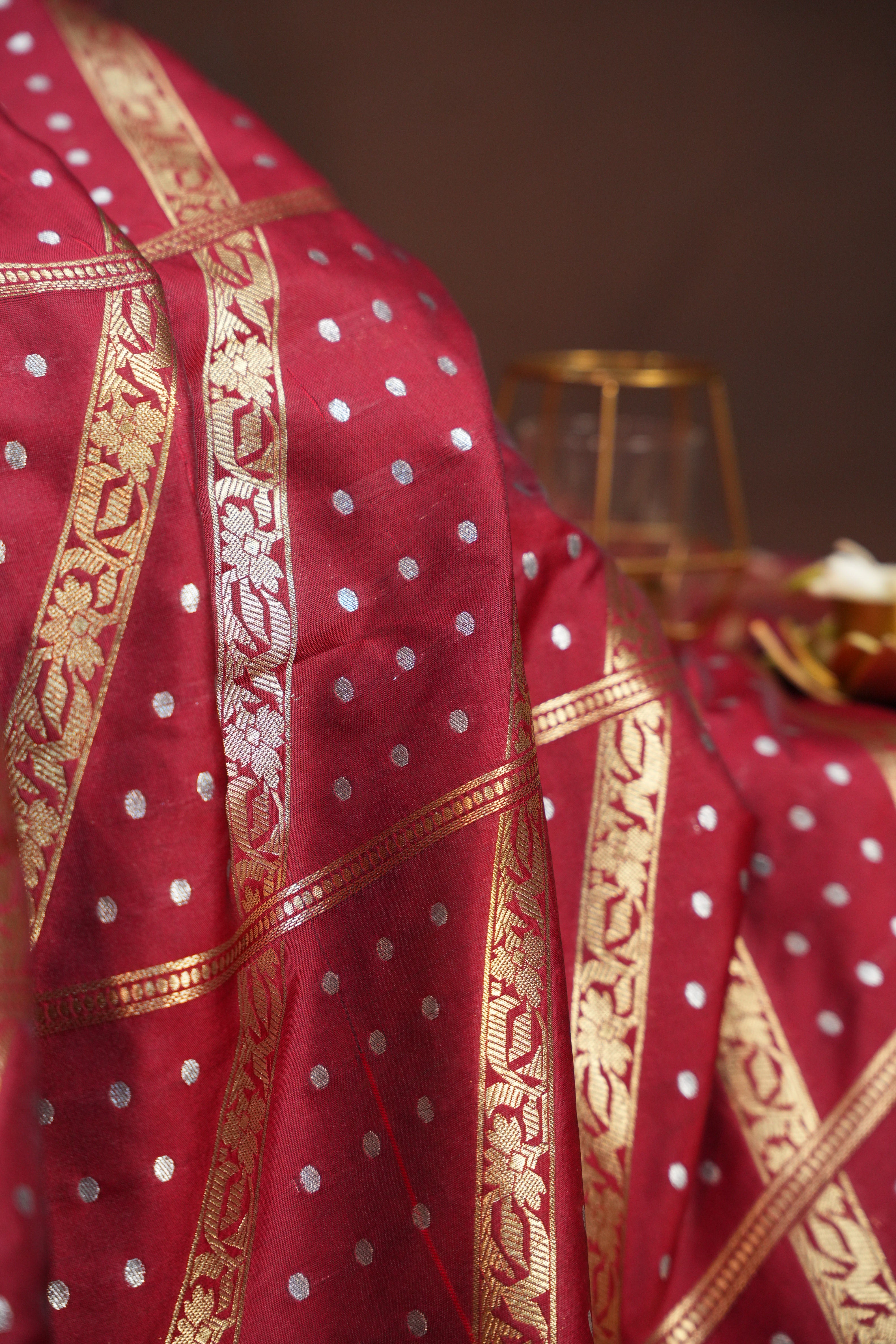 Maroon Banaras Saree with Gold Zari Stripes