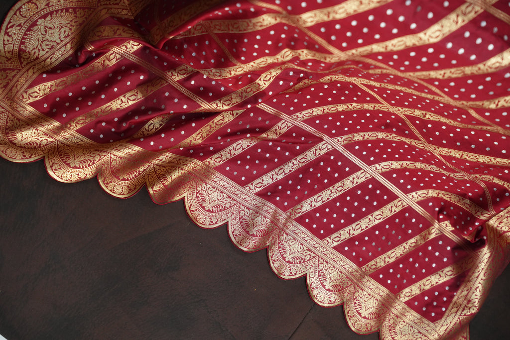 Maroon Banaras Saree with Gold Zari Stripes