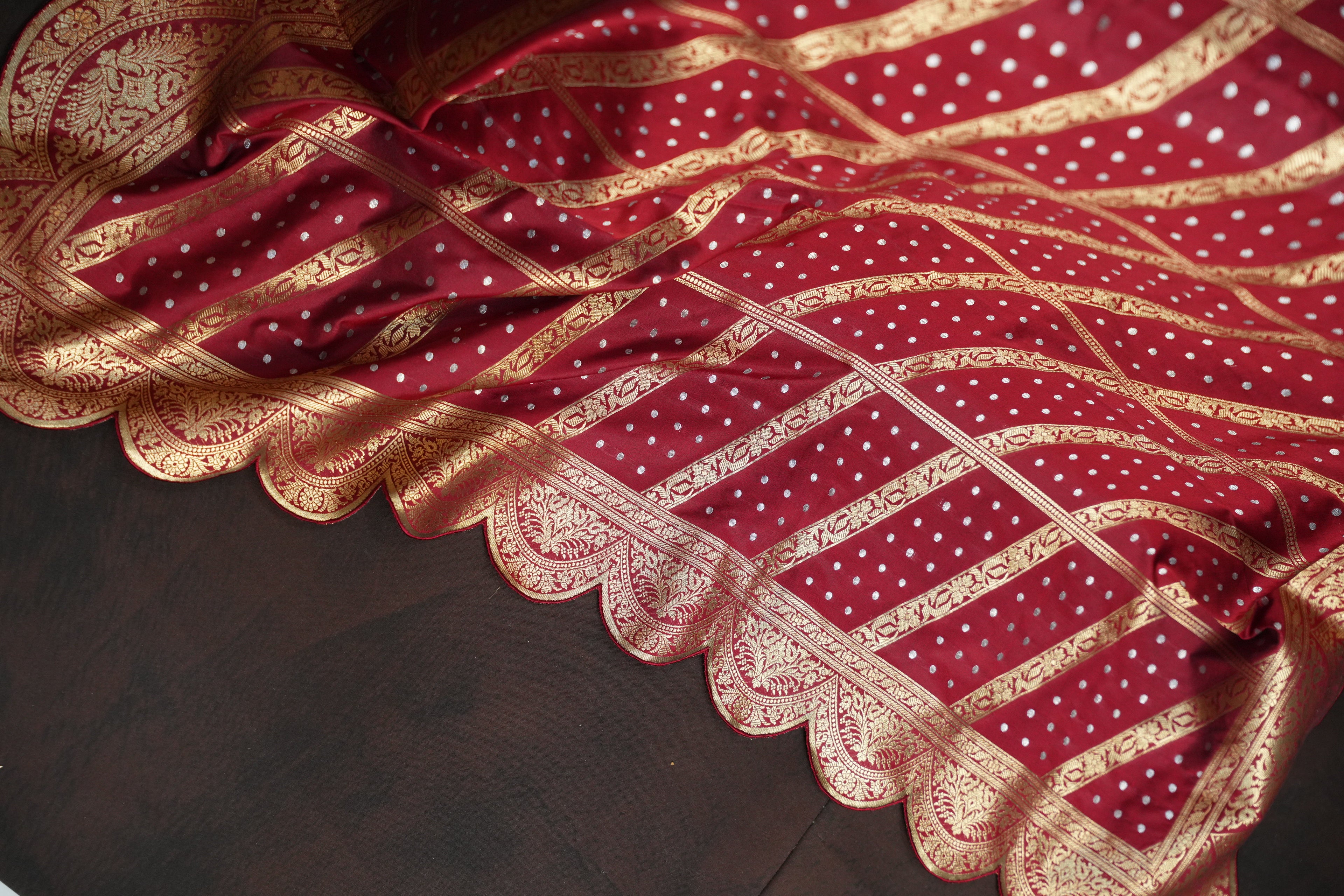 Maroon Banaras Saree with Gold Zari Stripes