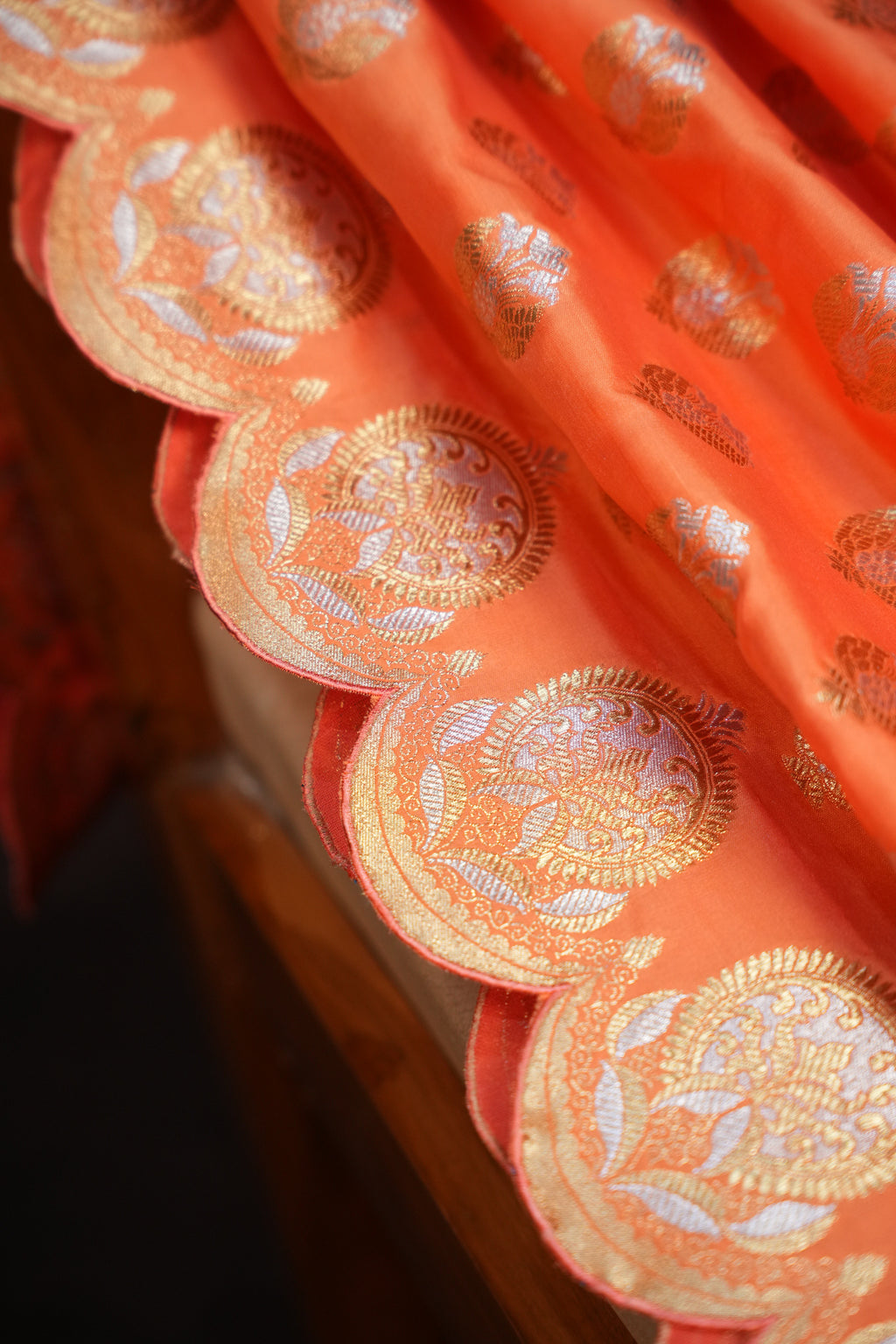 Peach Banaras Saree with Silver Zari Motifs
