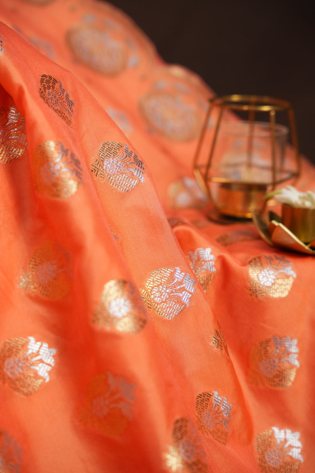 Peach Banaras Saree with Silver Zari Motifs