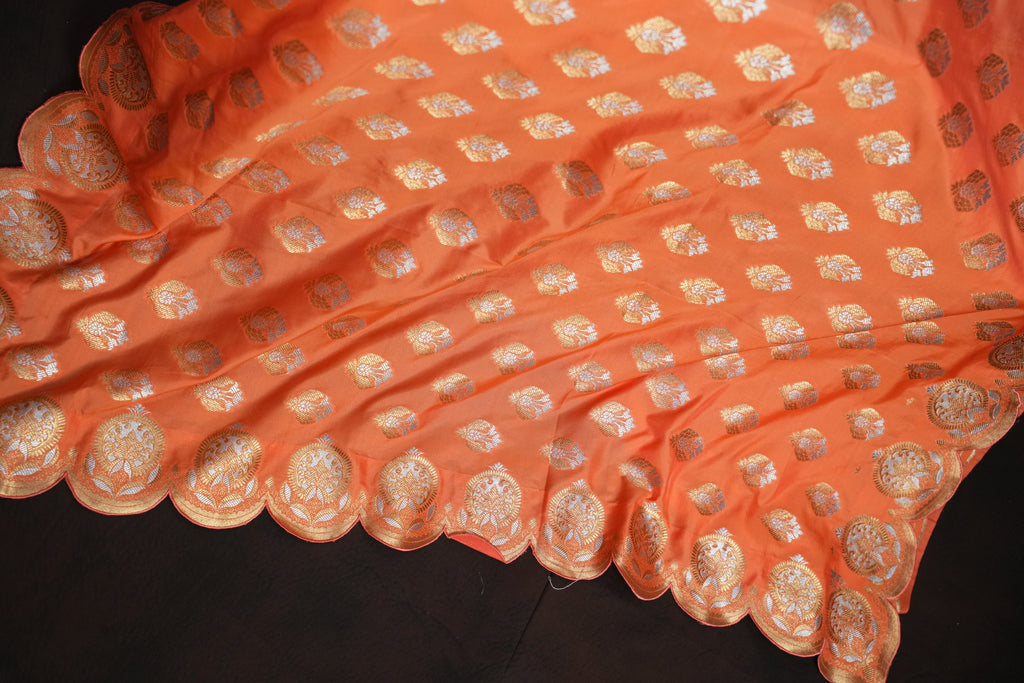 Peach Banaras Saree with Silver Zari Motifs