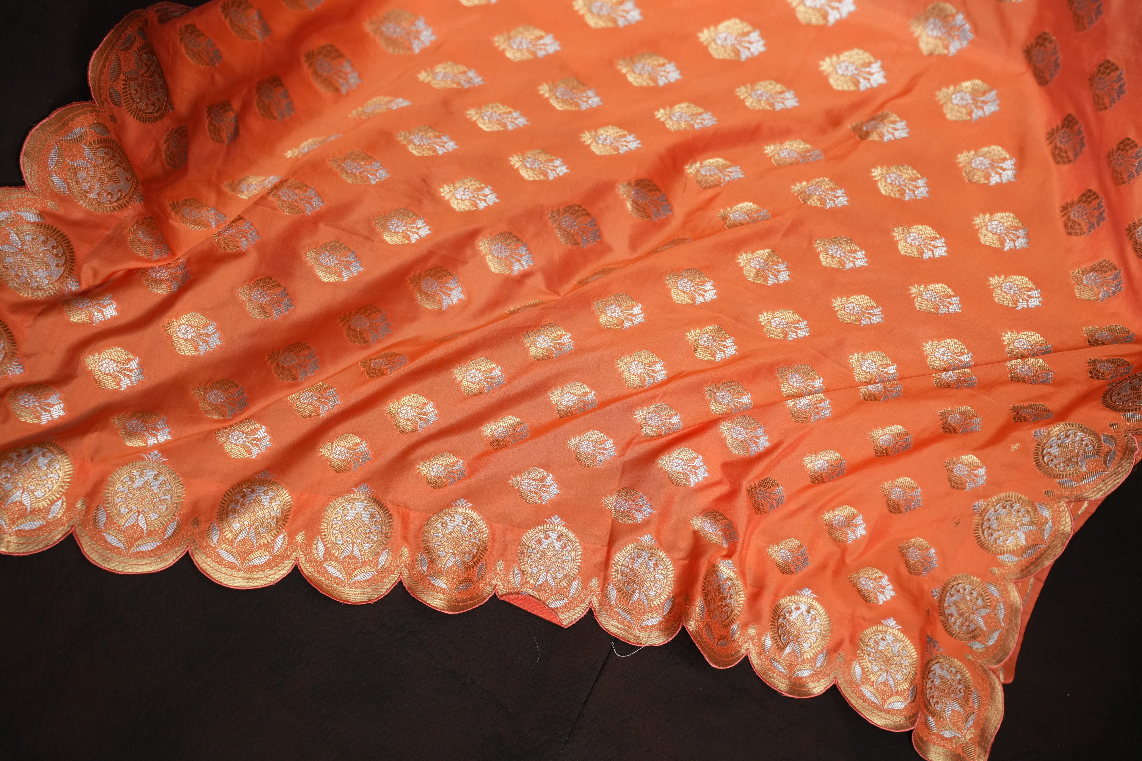 Peach Banaras Saree with Silver Zari Motifs