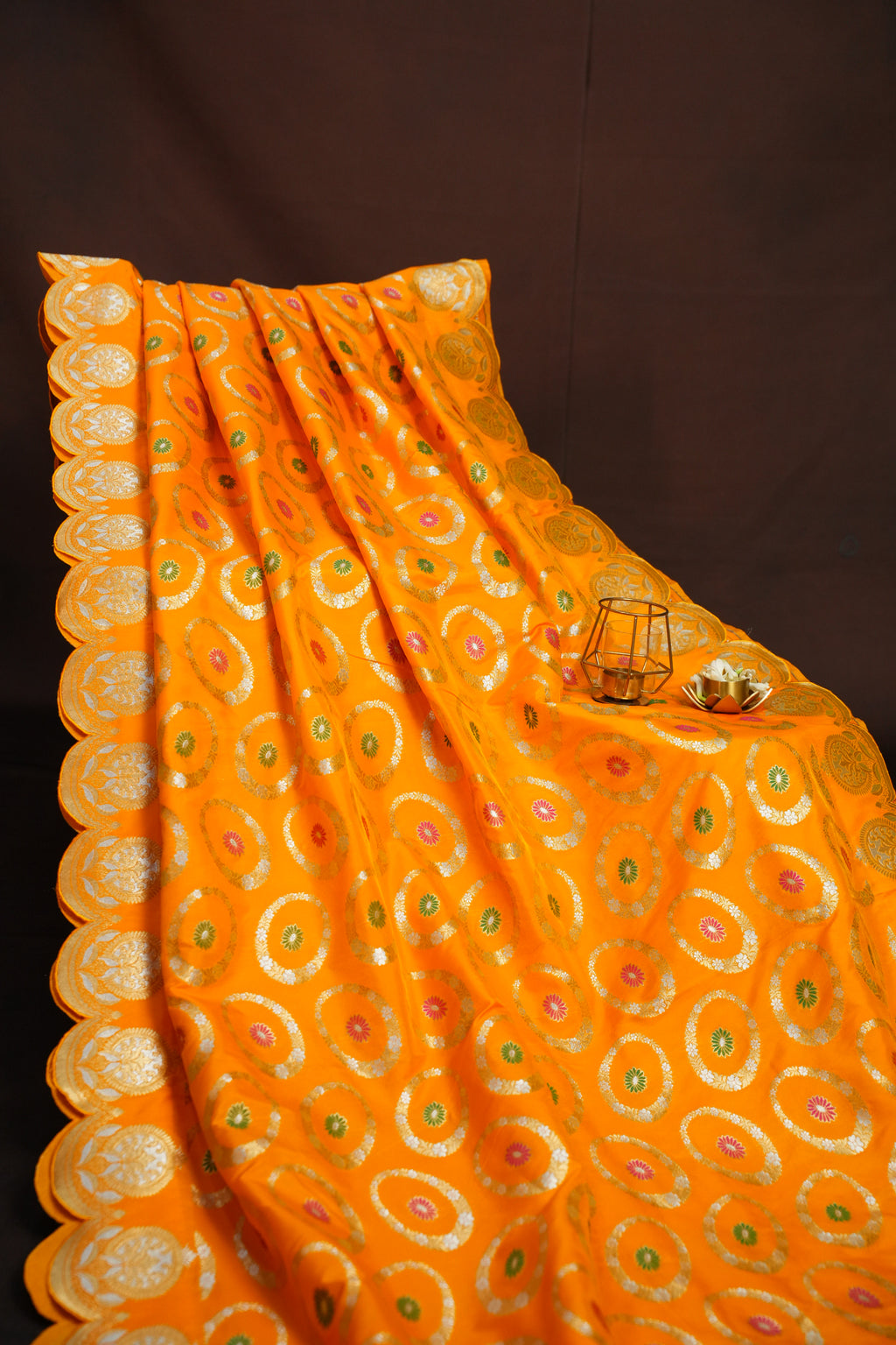 Mustard Yellow Banaras Saree with Silver Zari Motifs