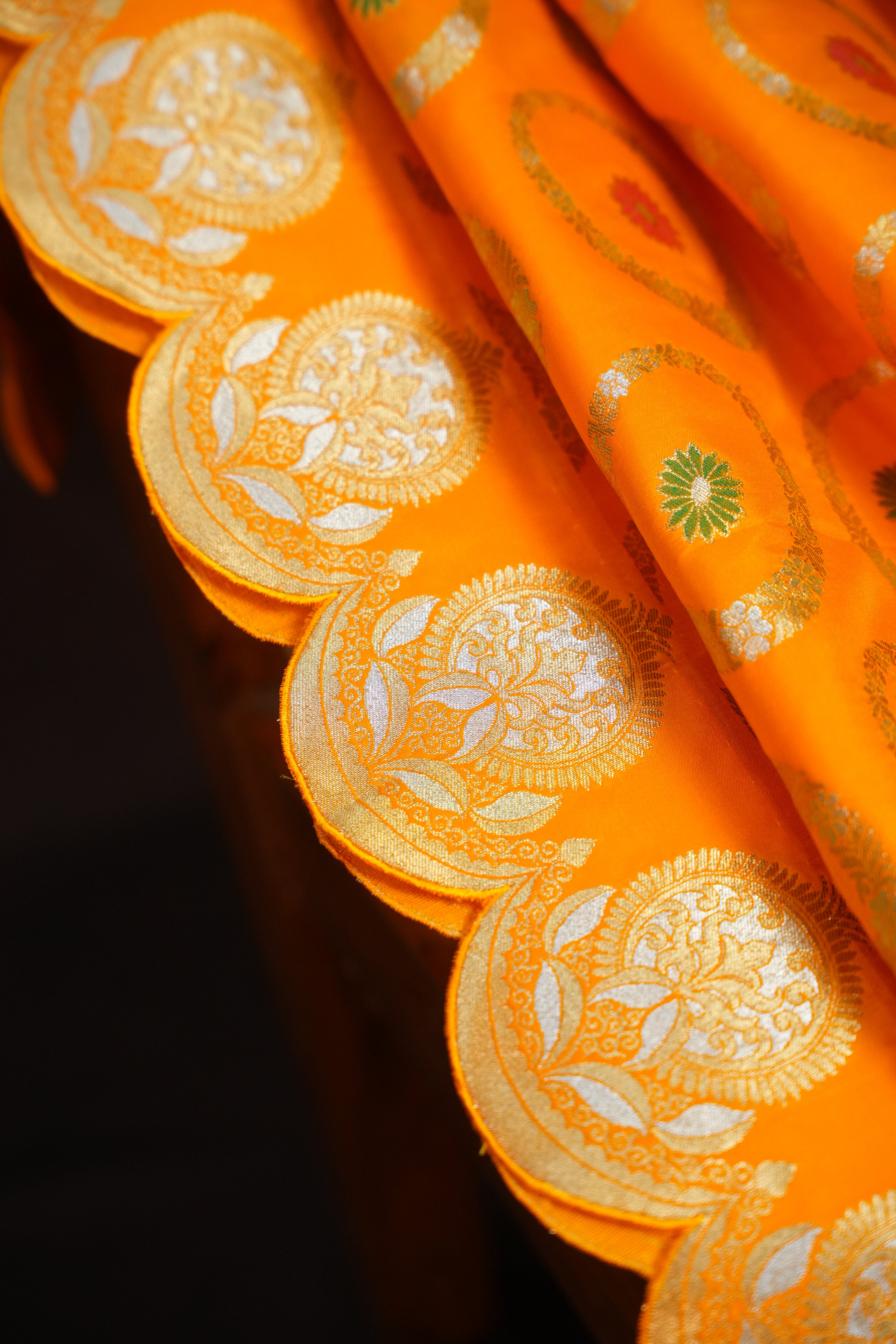 Mustard Yellow Banaras Saree with Silver Zari Motifs