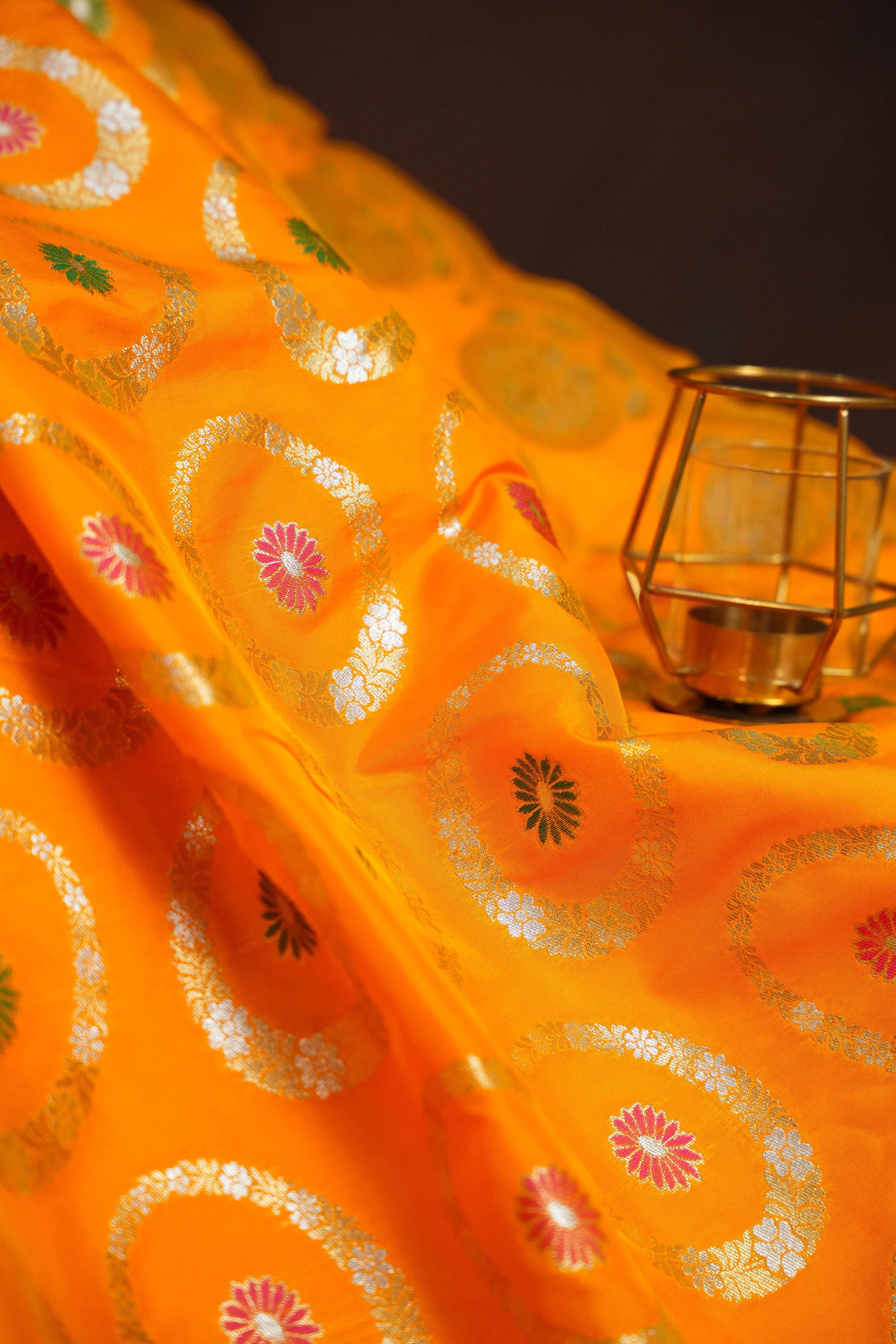 Mustard Yellow Banaras Saree with Silver Zari Motifs