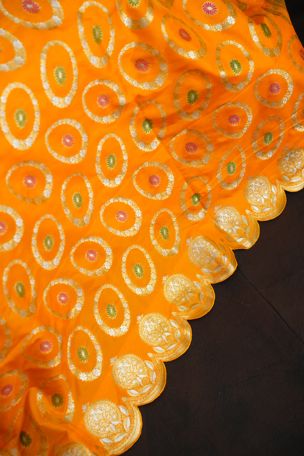 Mustard Yellow Banaras Saree with Silver Zari Motifs
