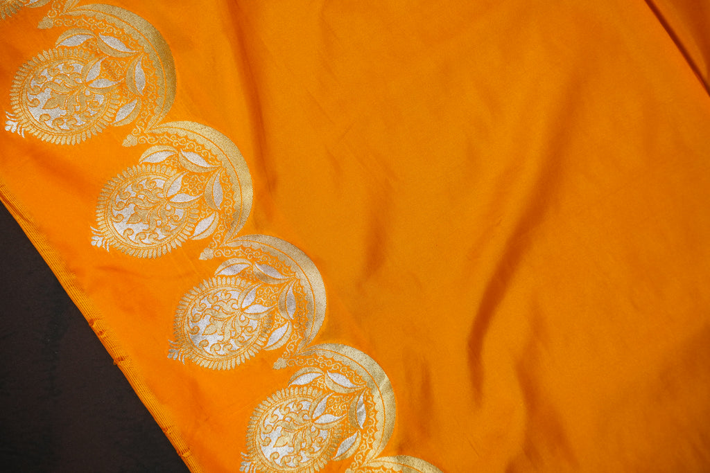 Mustard Yellow Banaras Saree with Silver Zari Motifs