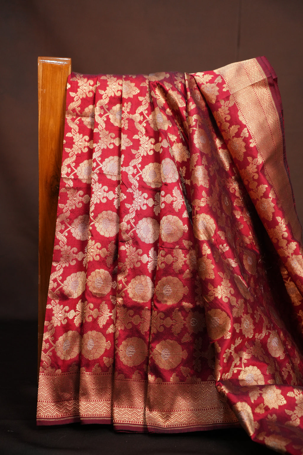 Maroon Banaras Saree with Floral Zari Weaving