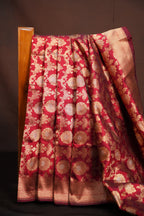 Maroon Banaras Saree with Floral Zari Weaving