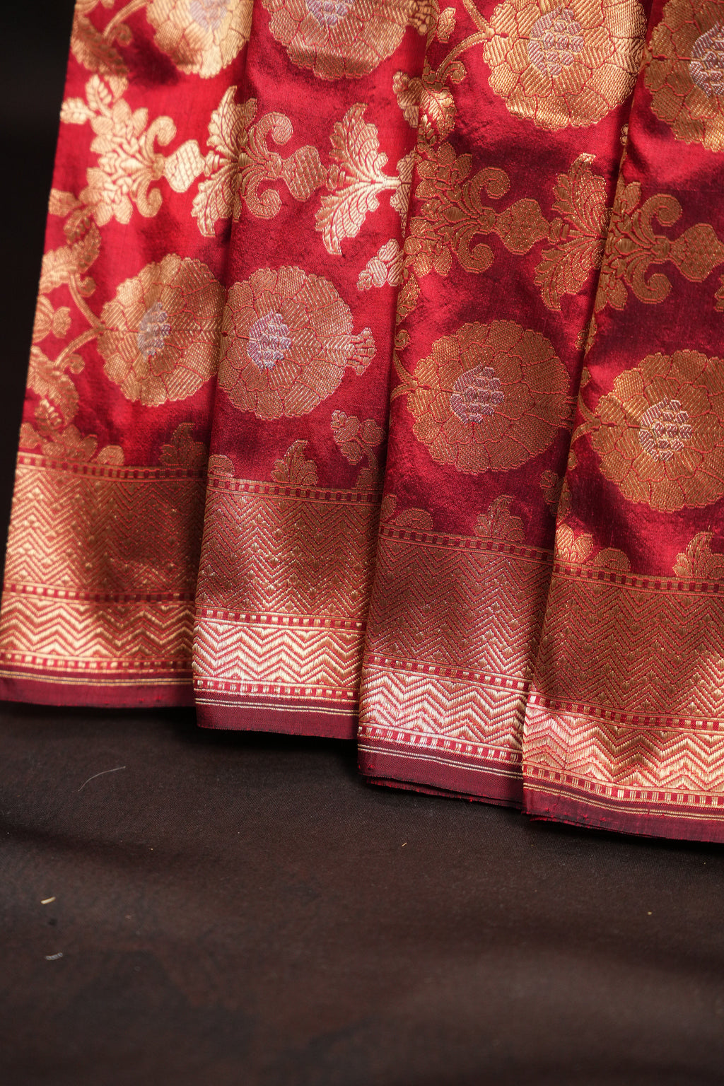 Maroon Banaras Saree with Floral Zari Weaving