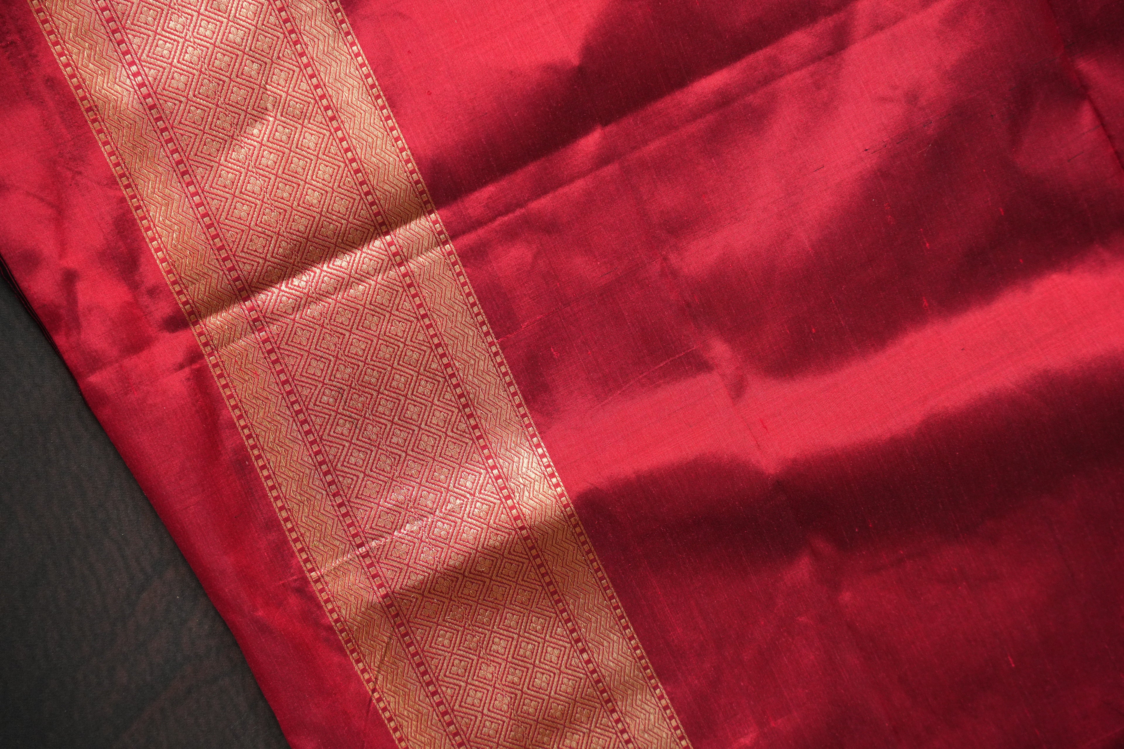 Maroon Banaras Saree with Floral Zari Weaving
