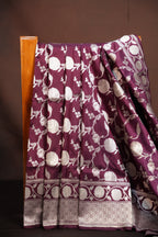 Wine Banaras Saree with Silver Floral Weaving