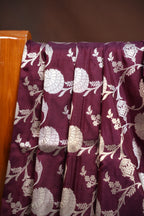 Wine Banaras Saree with Silver Floral Weaving