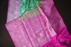 Mint Green Banaras Saree with Pink Zari Border