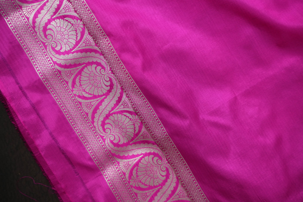 Mint Green Banaras Saree with Pink Zari Border